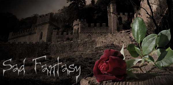 Romantic, gothic redrose with a castle in the background. Art by Sad Fantasy