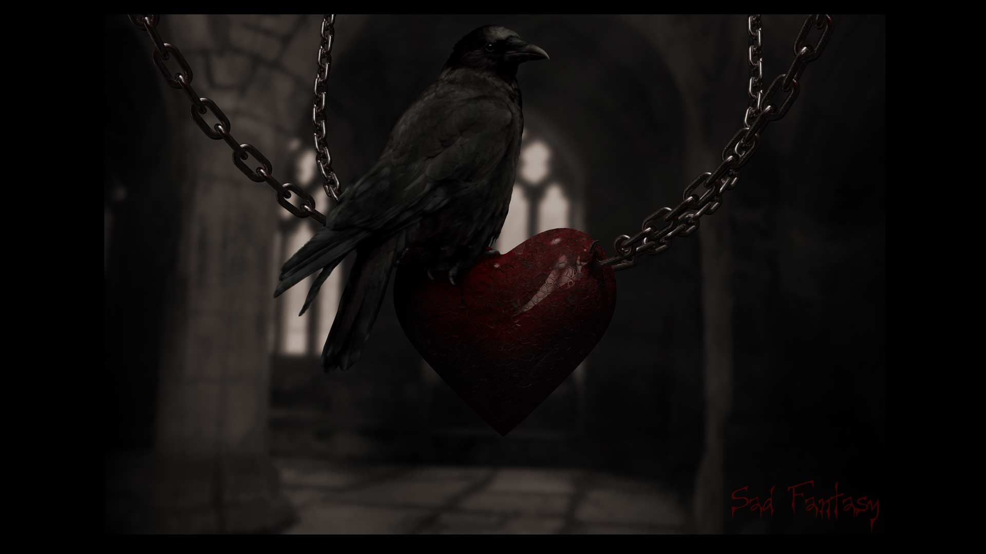 heart in chains witha crow/raven, broken heart series by Sad Fantasy