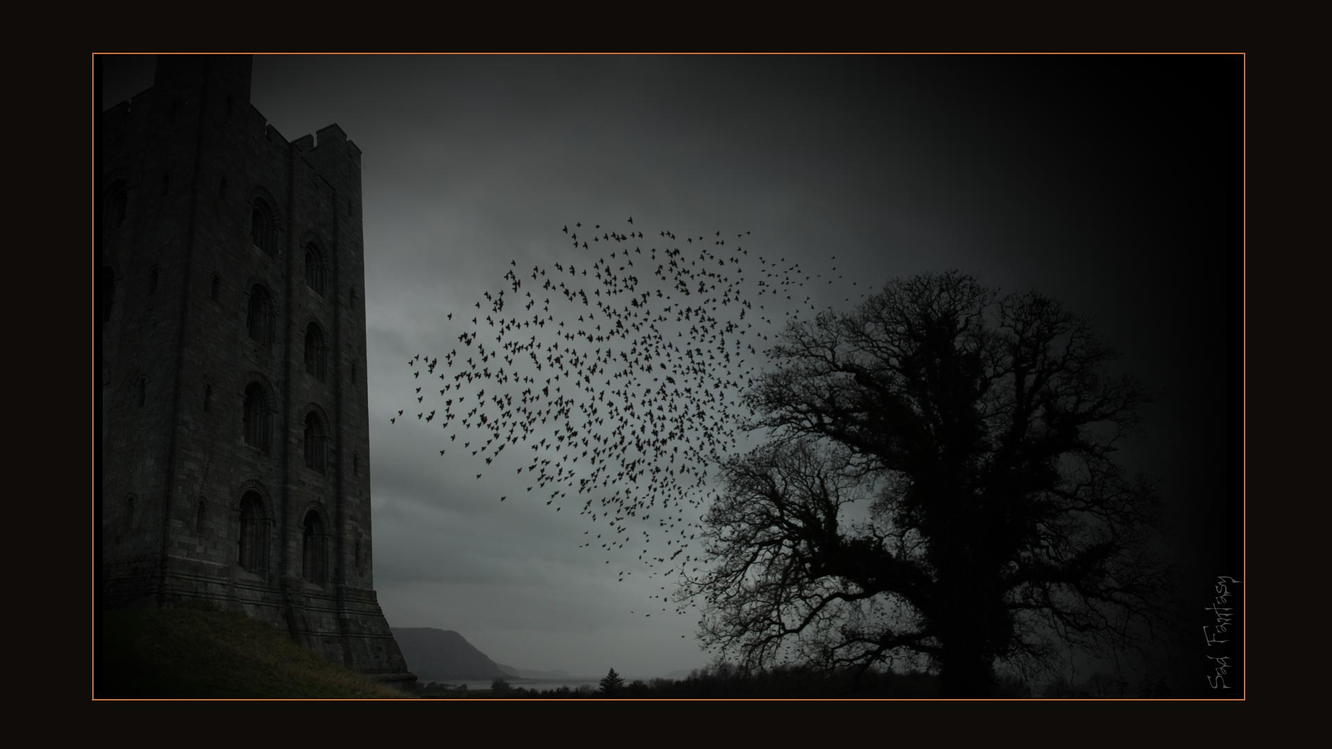 dark gothic castle and birds by Sad Fantasy